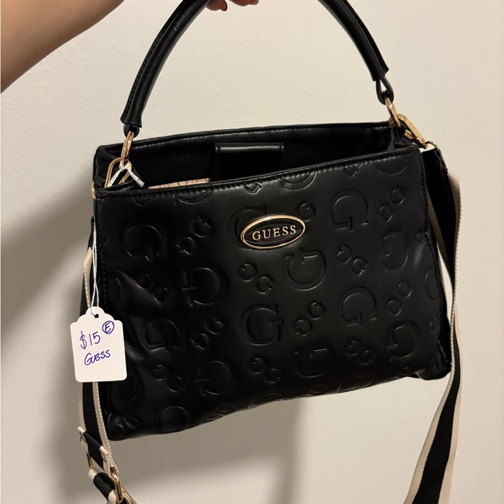 G by Guess Black Embossed Logo Top-Handle Crossbody Bag